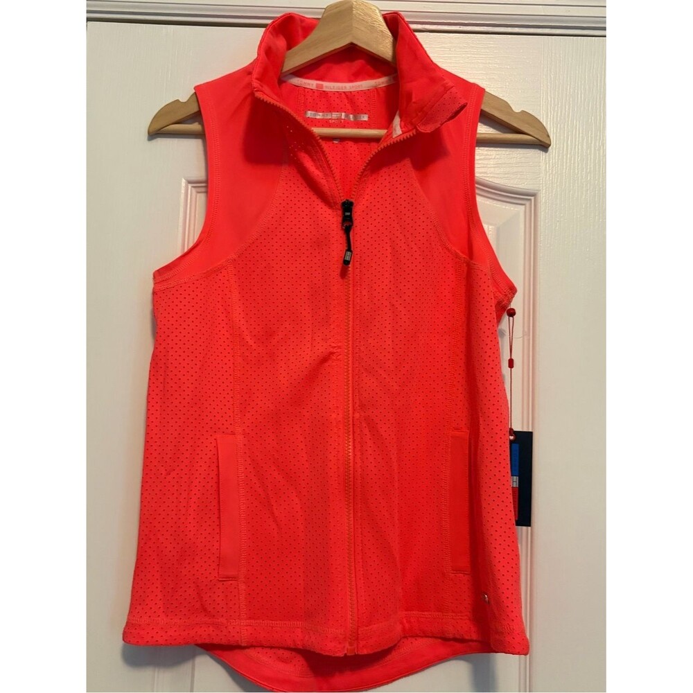 Tommy Hilfiger Sport Bright Coral Sleeveless Zip-Front Active Vest w/ pockets XS